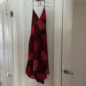 Vintage Express Floral Flowers Slip Dress Red Orange Y2K